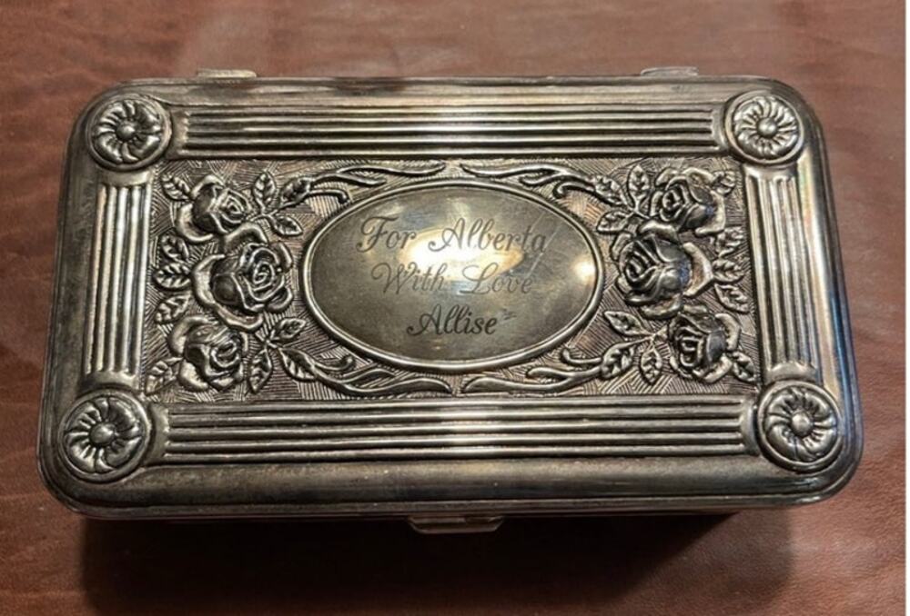 Vintage silver plated jewelry box engraved Hollywood Regency style